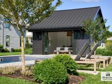 Exterior photo of a 26' x 20' Liberty A-Frame Pool House in Far Hills NJ