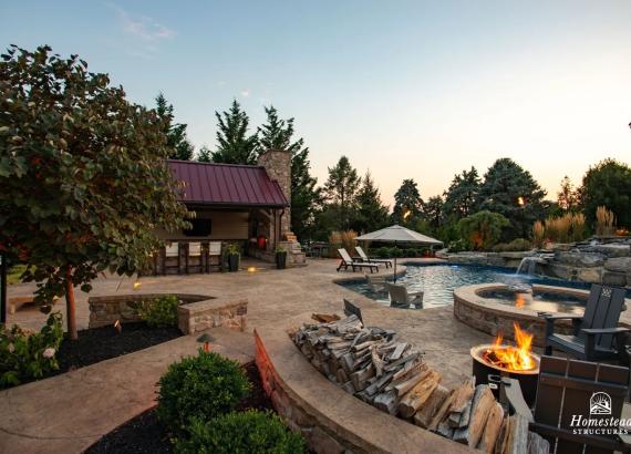 Photo of 16' x 20' Custom Timber Frame Pavilion with Double Sided Fireplace & Lean-To Shed in Orefield PA