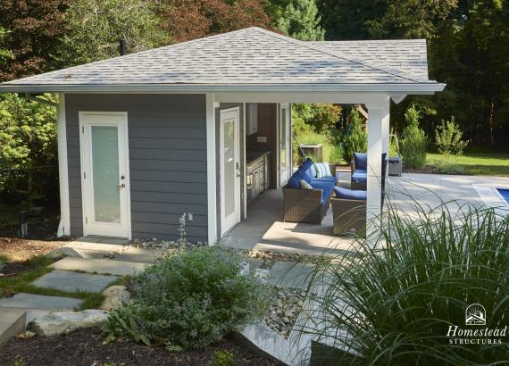 Exterior Shot of 17'x20' Avalon Pool House in Dobbs Ferry NY