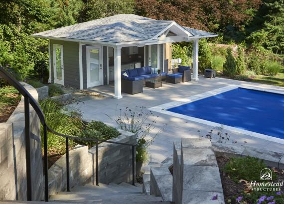 Exterior Shot of 17'x20' Avalon Pool House in Dobbs Ferry NY