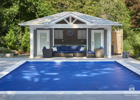 Exterior Shot of 17'x20' Avalon Pool House in Dobbs Ferry NY