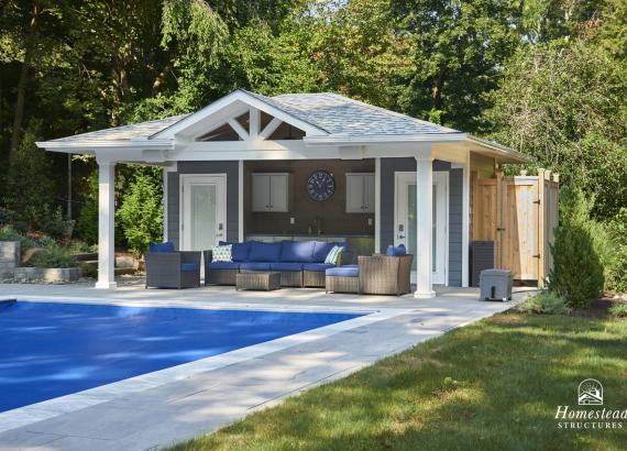 Exterior Shot of 17'x20' Avalon Pool House in Dobbs Ferry NY