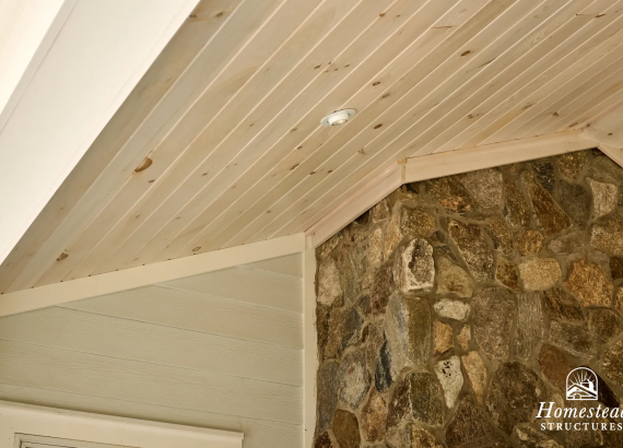 T&G pine ceiling underneath a custom pavilion in Franklin Lakes, NJ