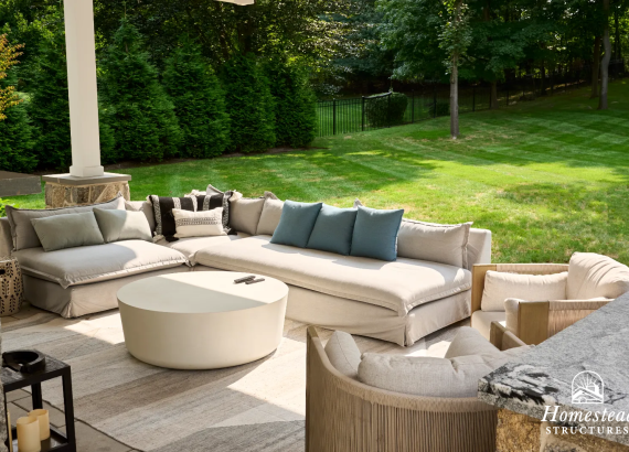 Furniture underneath a pavilion