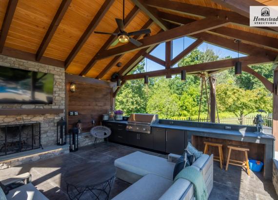 Danver Outdoor Kitchen in A 20' x 25' Timber Frame Pavilion with Fireplace & Outdoor Kitchen in Pennsburg PA