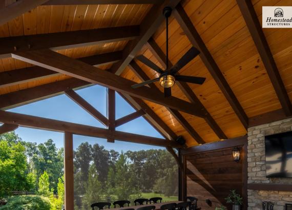 Rafters and Ceiling of 20' x 25' Timber Frame Pavilion with Fireplace & Outdoor Kitchen in Pennsburg PA