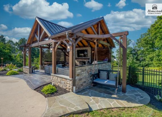 20' x 25' Timber Frame Pavilion with Fireplace & Outdoor Kitchen in Pennsburg PA