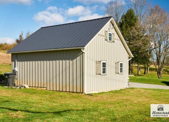 Photo of back exterior of 25' x 24' Classic A-Frame Truss Garage in Chadds Ford PA