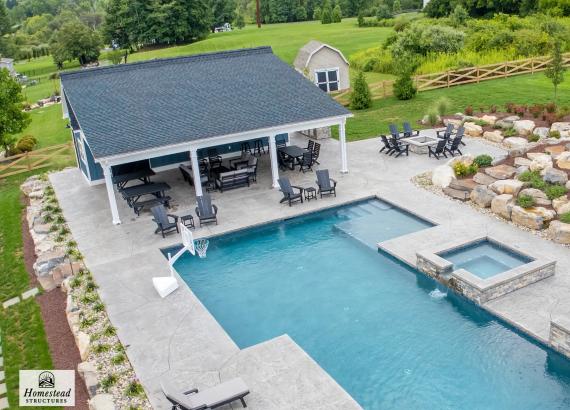 Custom 34' x 34' Liberty Pool House with Lean-To Pavilion in Coopersburg PA