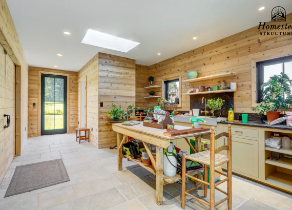 Potting room in a custom garage 