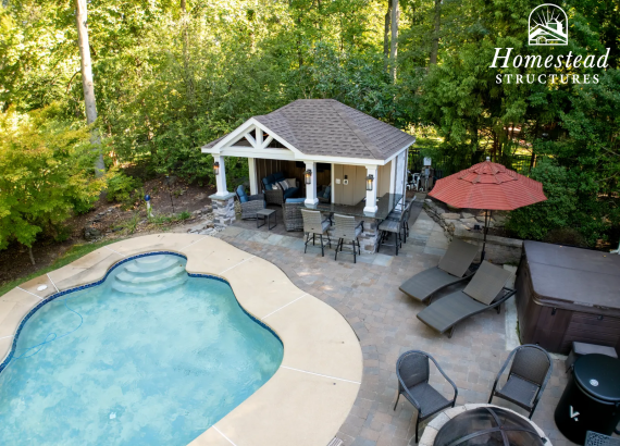 Droneshoot of a Stunning Luxury Pool with a Custom Pool House