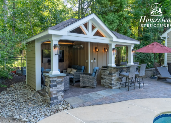 Side view of a 12x16 Avalon pool house in Garnet Valley, PA.