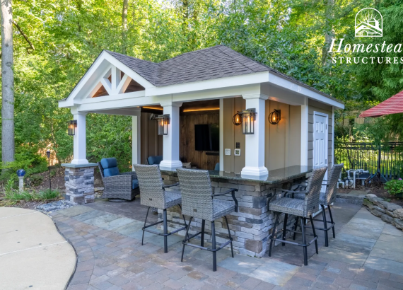 Side view of a 12x16 Avalon pool house in Garnet Valley, PA.