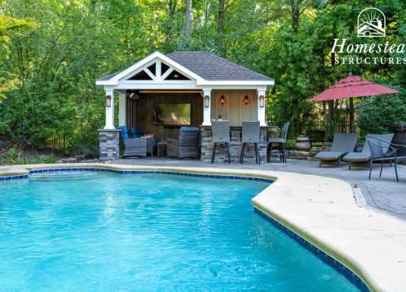 Stunning View of a Luxury Pool and Custom Pool House