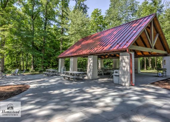 Exterior Shot of 30' x 38' Timber Frame Pavilion at the Swarthmore Swim Club in Swarthmore, PA