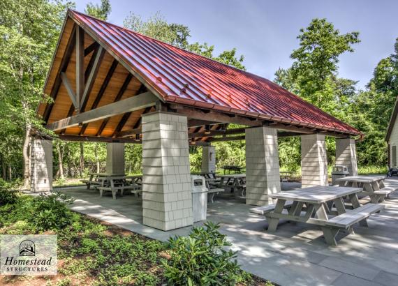 Exterior Shot of 30' x 38' Timber Frame Pavilion at the Swarthmore Swim Club in Swarthmore, PA