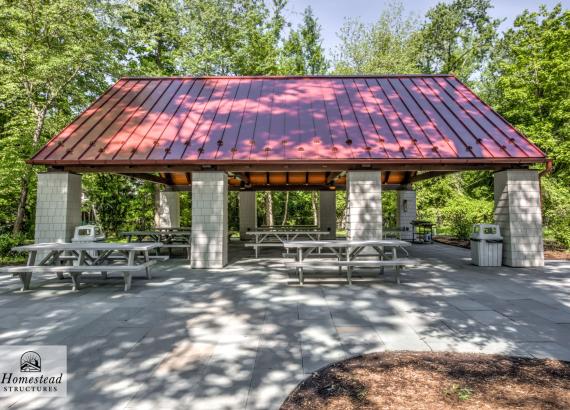 Exterior Shot of 30' x 38' Timber Frame Pavilion at the Swarthmore Swim Club in Swarthmore, PA