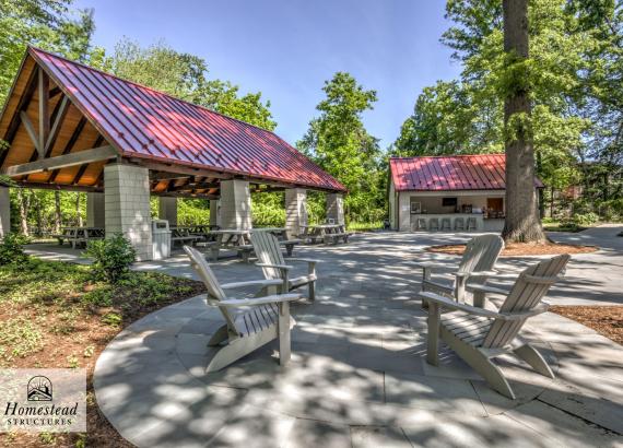 Exterior Shot of 30' x 38' Timber Frame Pavilion & Snack Shack at the Swarthmore Swim Club in Swarthmore, PA